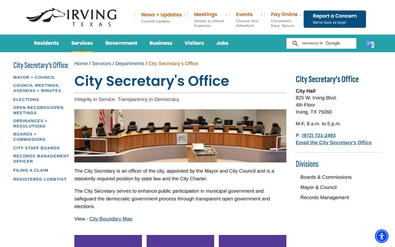 Irving City Secretary office for public records requests in Irving, Texas