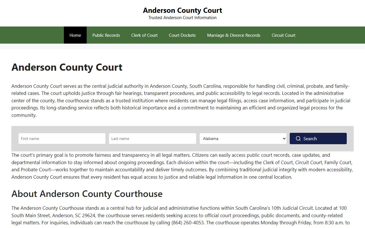 Anderson County online courts search portal for family court records