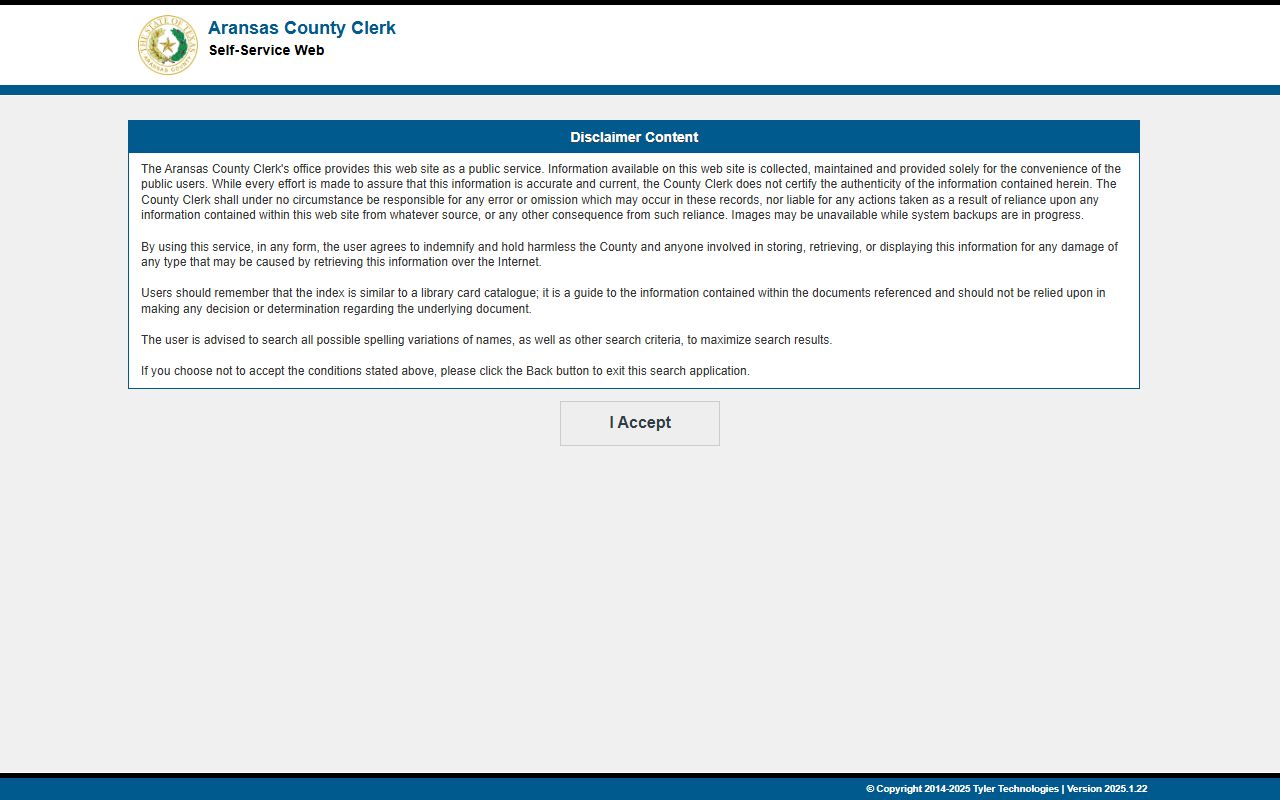 Aransas County Tyler Self-Service web portal for family court records