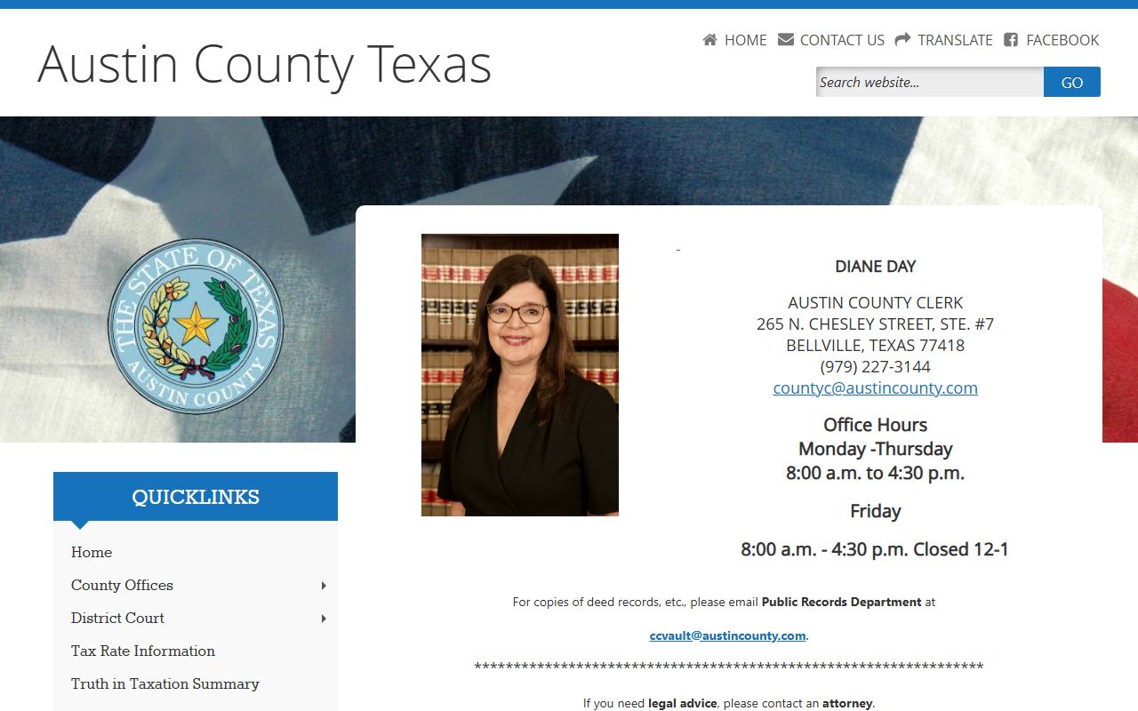Austin County Clerk website for family court records in Bellville