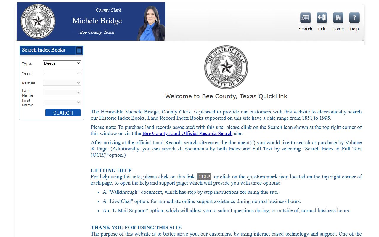 Bee County QuickLink historic index for family court records