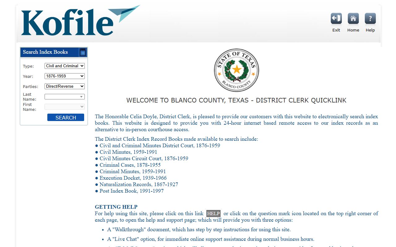 Blanco County District Clerk QuickLink portal for family court records