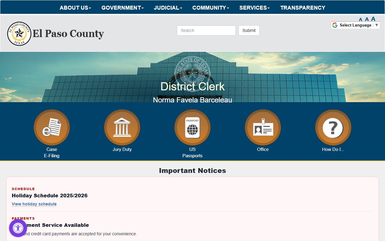 El Paso County District Clerk website for family court record searches and case filings