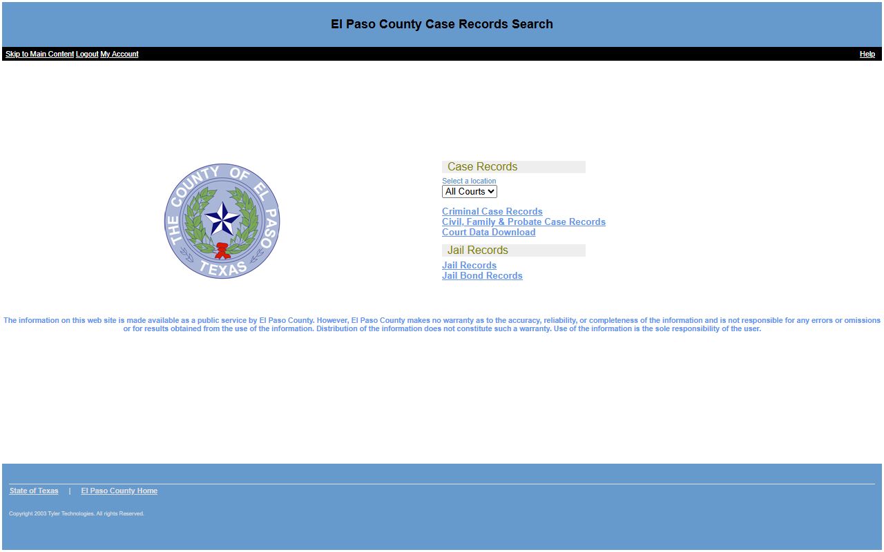 El Paso County Odyssey Public Access portal for searching family court case records