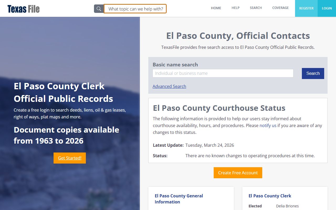 TexasFile official records search for El Paso County property and land documents