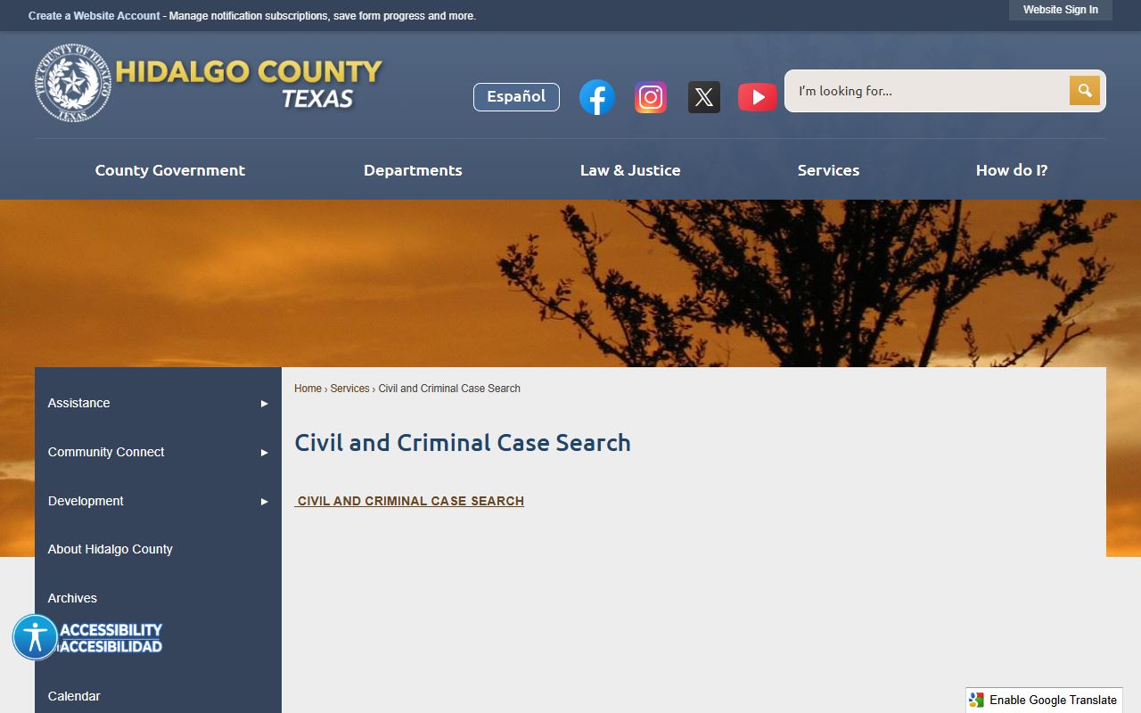 Hidalgo County civil and criminal case search portal