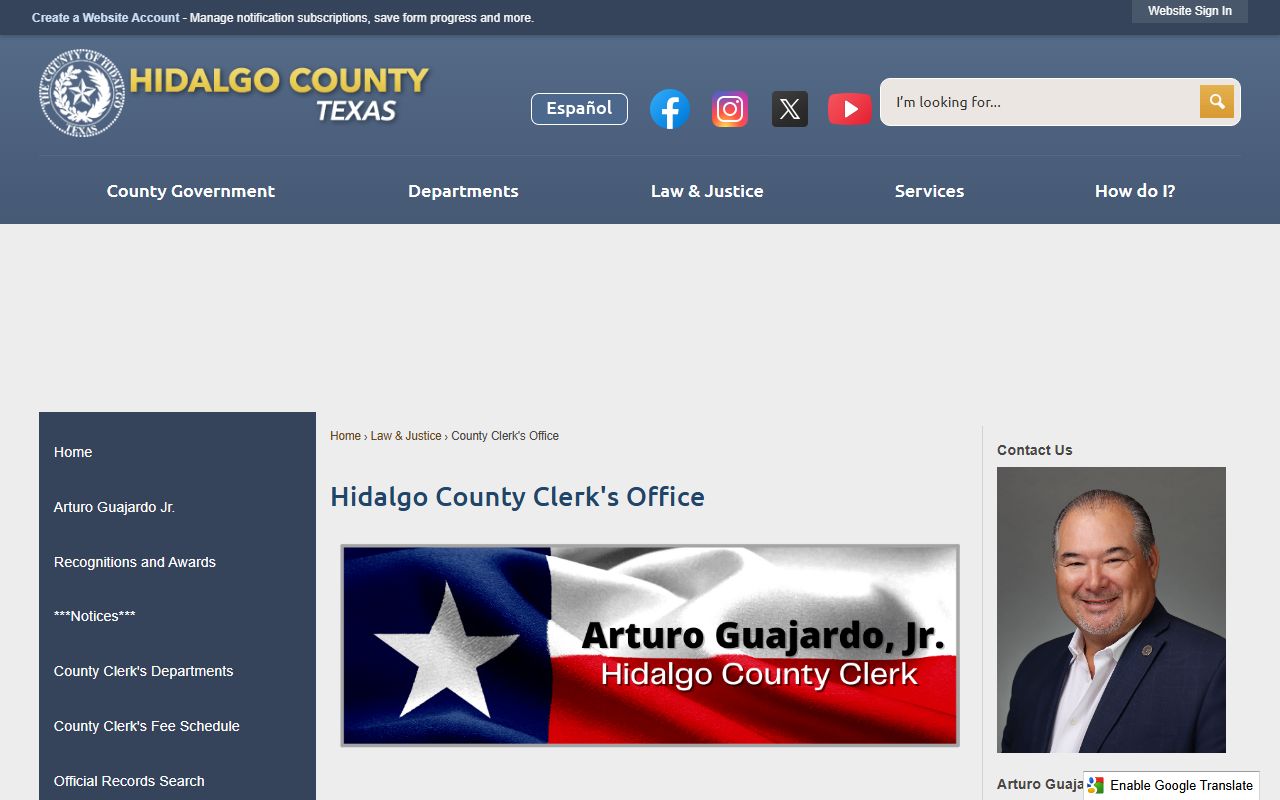 Hidalgo County Clerk office webpage