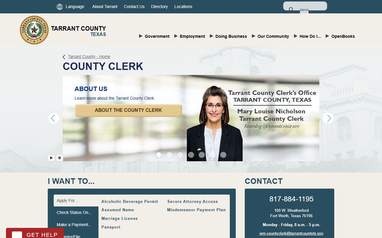 Tarrant County Clerk website for marriage licenses and vital records in Fort Worth