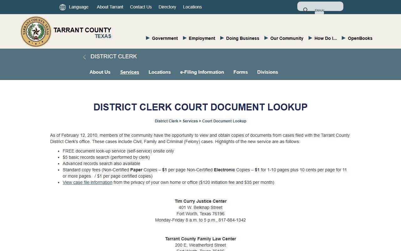 Tarrant County Court Document Lookup service for family court records access