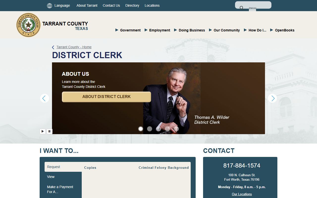 Tarrant County District Clerk website for Fort Worth family court records search