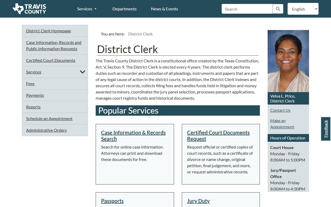 Travis County District Clerk website for Austin family court records search