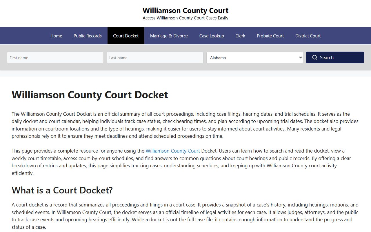 Williamson County court docket search for family court records