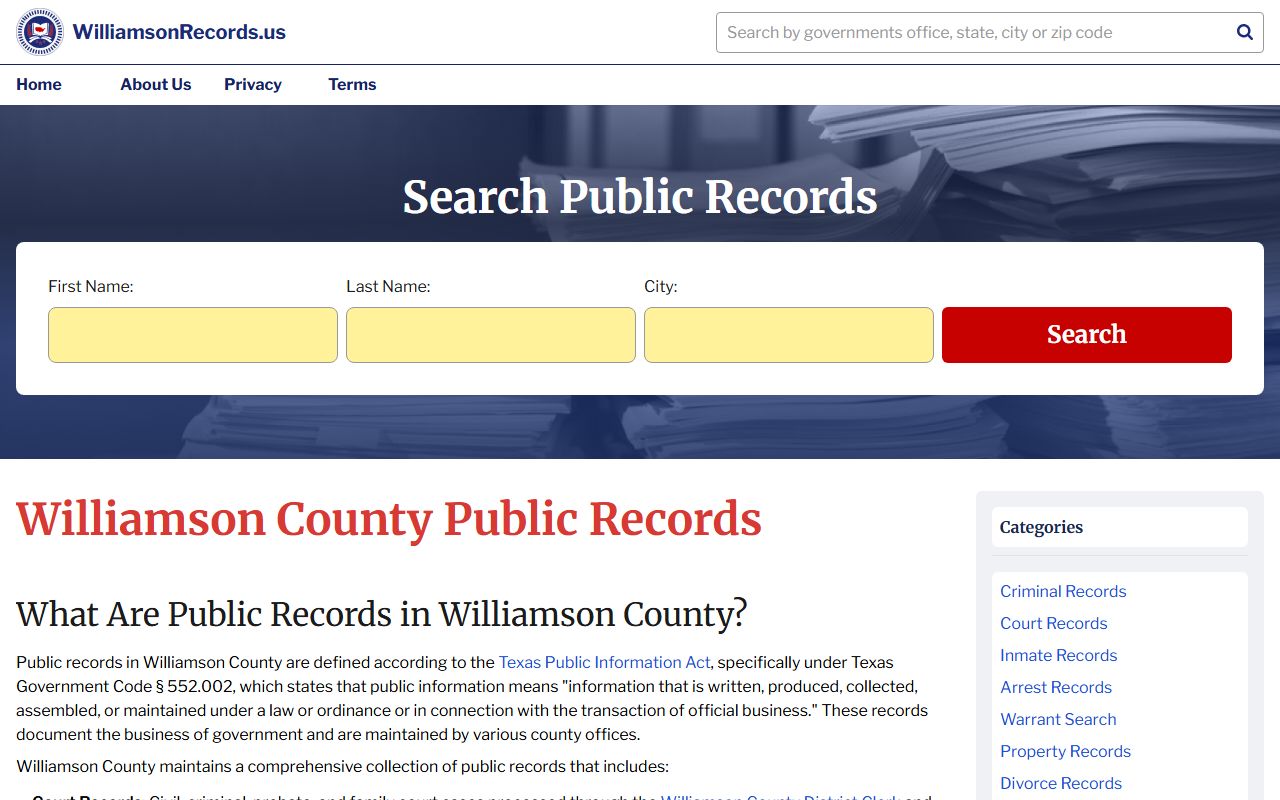 Williamson County records search portal for family court records