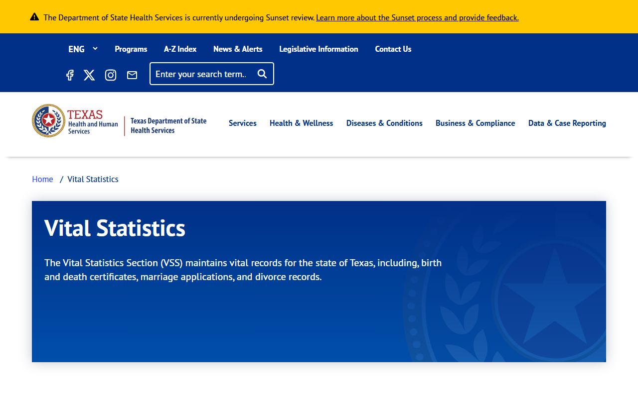 Texas DSHS Vital Statistics - Texas Family Court Records