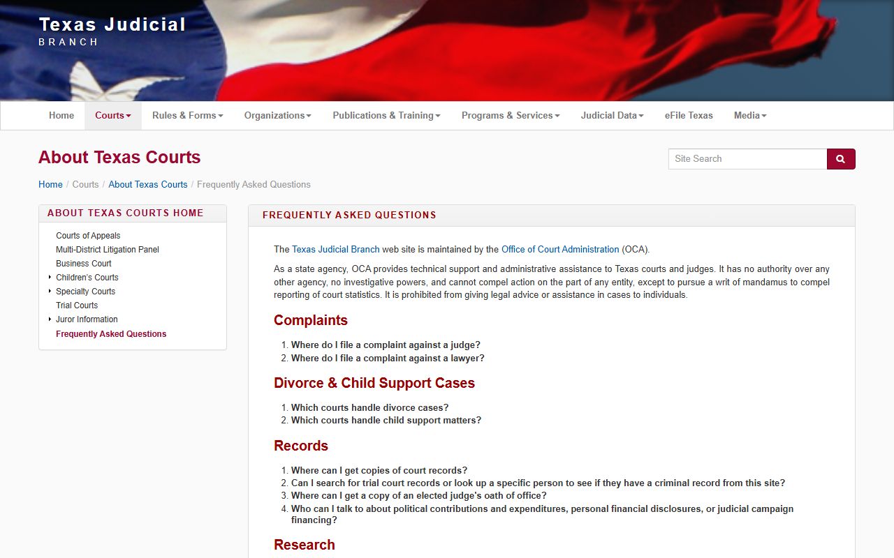 Texas Judicial Branch FAQ - Texas Family Court Records